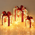 Lighted Gift Boxes Christmas Decoration, Set of 3 White Present Ornament Boxes with 60 LED Lights - DreamadeUS