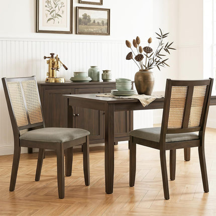 Dreamade Rattan Dining Chairs Farmhouse Upholstered Kitchen Chairs | Boho Dining Room Chair w/Curved Backrest & Padded Seat
