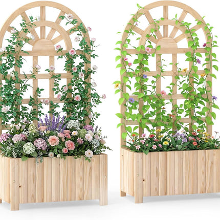 Dreamade Wooden Raised Garden Bed with Trellis 48 Inch Outdoor Screen