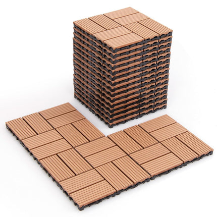 Dreamade 18/36 PCS Interlocking Deck Tiles - 12" x 12" Composite Decking Boards Waterproof All Weather