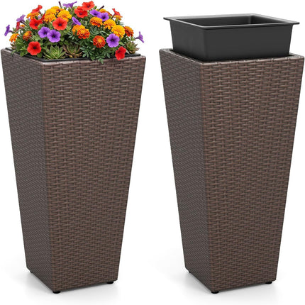 Dreamade Set of 2 Rattan Tall Plant Pots with Detachable Plastic Liners