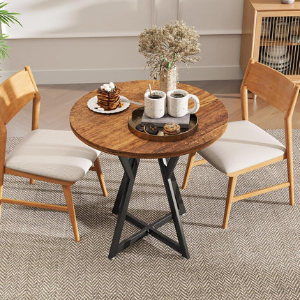 Dreamade 31.5" Small Round Dining Table for 2-4 with Crossed Metal Legs Load 220Lbs