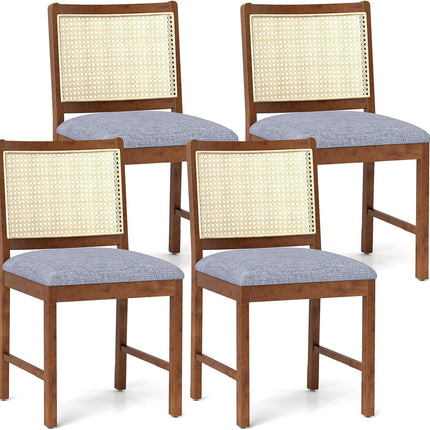Dreamade Rattan Dining Chairs Set of 2/4, Modern Upholstered Kitchen Chairs w/Rubber Wood Frame