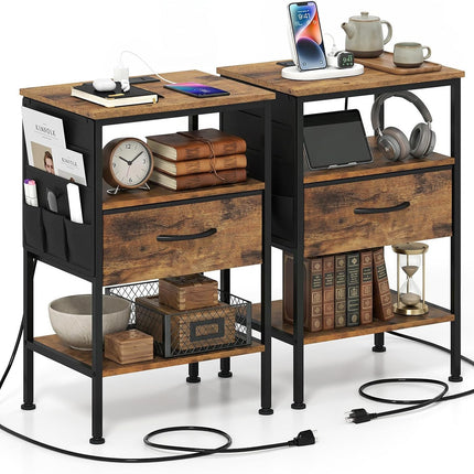 Dreamade 24.5" Nightstand with Charging Station & 1 Fabric Drawer (1/2)