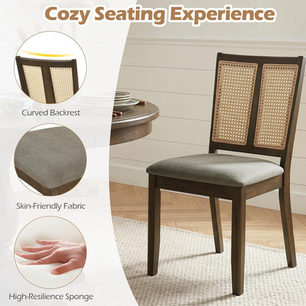 Dreamade Rattan Dining Chairs Farmhouse Upholstered Kitchen Chairs | Boho Dining Room Chair w/Curved Backrest & Padded Seat