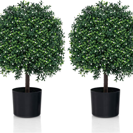 Dreamade 21.5" Artificial Tree, Set of 2 Faux Potted Plants Artificial Shrubs Bushes