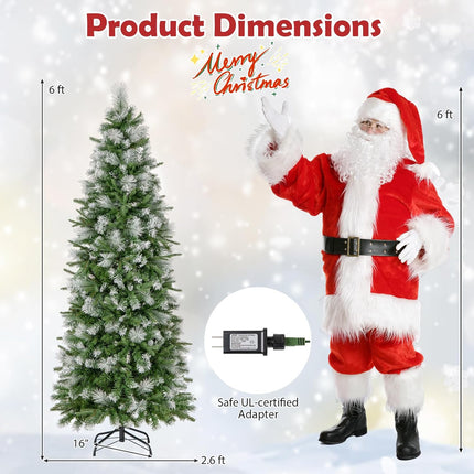 Dreamade 6ft / 7.5ft / 9ft Pre-Lit Pencil Christmas Tree with Flocked Frosted Tips & LED Lights