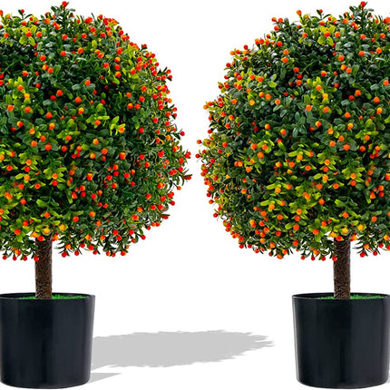 Dreamade 21.5" Artificial Tree, Set of 2 Faux Potted Plants Artificial Shrubs Bushes