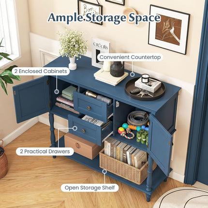 Dreamade Console Table with 2 Drawers & 2 Door Cabinets | Narrow Sofa Stand Behind Couch Table with Open Storage Shelf for Living Room