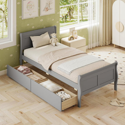 Dreamade Twin/ Full/ Queen Bed with 2 Storage Drawers Wood Platform Bed with Headboard & Footboard