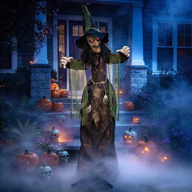 DREAMADE Animatronic Halloween Witch w/Glowing Red Eyes & Spooky Sounds