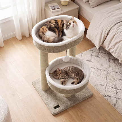DREAMADE 24-Inch Small Cat Tree with 2 Plush Perches & Jute Posts