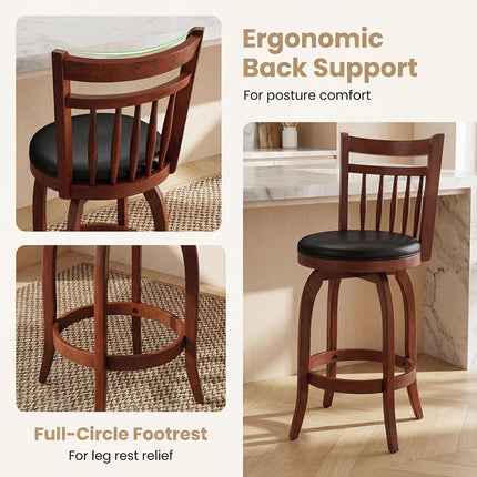 Dreamade Swivel Bar Stools Set of 2, 24 Inch Counter Height Barstools | 360° Rotating Bar Chairs w/Footrest