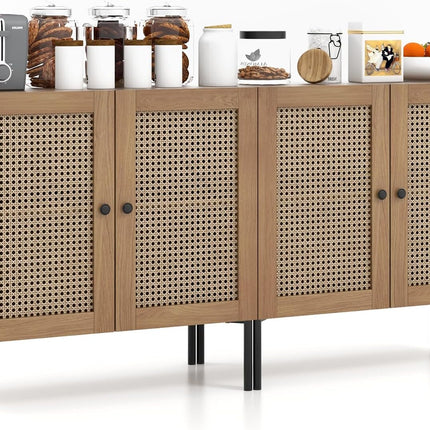 Dreamade Buffet Cabinet, Wood Sideboard Storage Cabinet with Rattan Door, 3-Position Adjustable Shelf