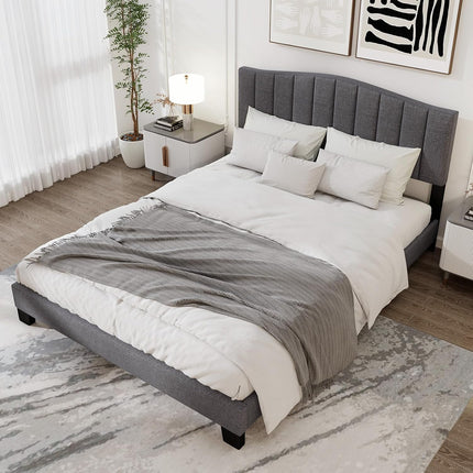 Dreamade Queen Bed Framewith Adjustable Arch Tufted Headboard Mattress Foundation