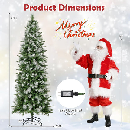 Dreamade 6ft / 7.5ft / 9ft Pre-Lit Pencil Christmas Tree with Flocked Frosted Tips & LED Lights