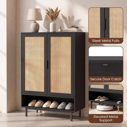 Dreamade 6-Tier Shoe Cabinet, 43" Tall Hidden Shoe Storage w/Doors | Freestanding Wooden Shoe Storage Cabinet with Adjustable Shelves & Open Compartment for Hallway Entryway Living Room & Closet