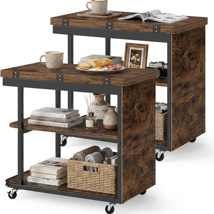 Dreamade 3-Tier Mobile Side Table with Foldable Top & Universal Wheels (1/2)