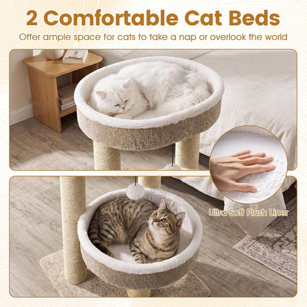 DREAMADE 24-Inch Small Cat Tree with 2 Plush Perches & Jute Posts