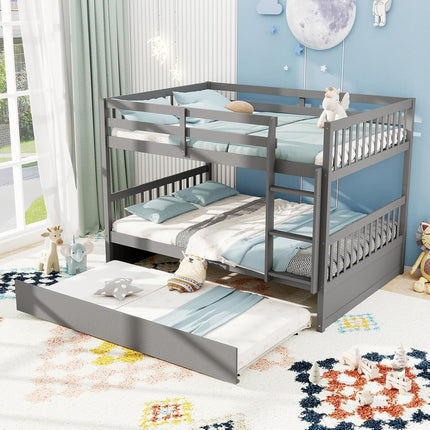 Dreamade Full Over Full Bunk Bed with Trundle Guardrails and Ladder