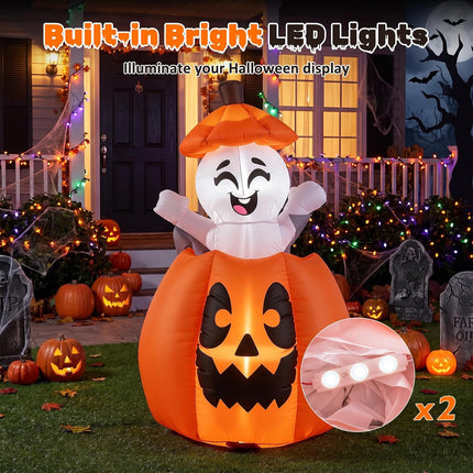 DREAMADE 5FT Animated Halloween Inflatable Rising Cute Ghost in Pumpkin