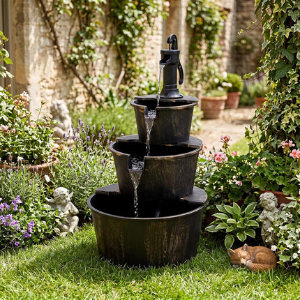 Dreamade 3-Tier Barrel Waterfall Fountain with Electric Pump