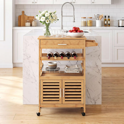 Dreamade 27" Bamboo Kitchen Island Cart with Storage