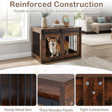 Dreamade 31.5" Dog Crate Furniture with Sliding Barn Door, Wooden Dog Kennel | Heavy Duty Wood Pet Cage End Side Table