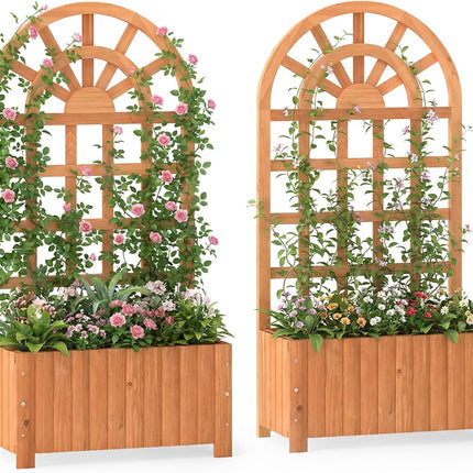 Dreamade Wooden Raised Garden Bed with Trellis 48 Inch Outdoor Screen