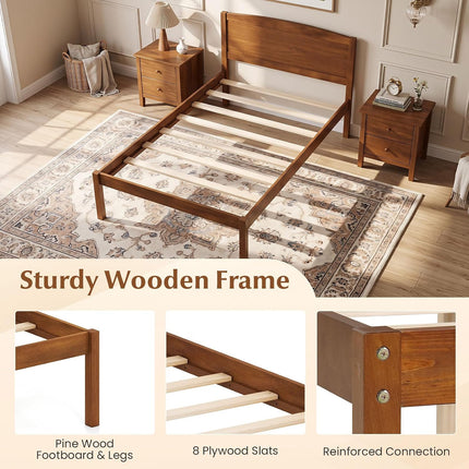Dreamade Wooden Bed Frame with Curved Headboard, Wood Slat Support | Farmhouse Platform Bed w/Heavy Duty Mattress Foundation