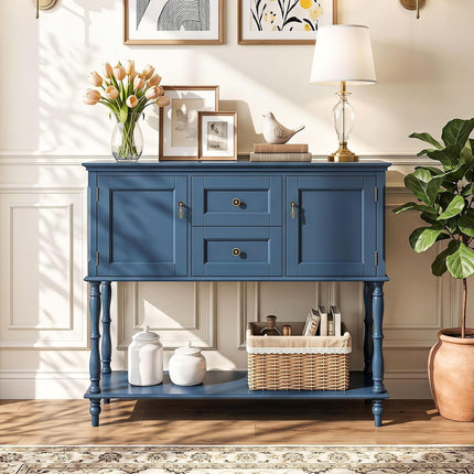Dreamade Console Table with 2 Drawers & 2 Door Cabinets | Narrow Sofa Stand Behind Couch Table with Open Storage Shelf for Living Room