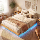 Dreamade Wood Floating Bed Frame Queen Size with Smart LED Light, Natural | Modern Platform Bed w/Heavy Duty Mattress Foundation