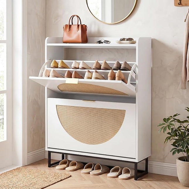 Dreamade Narrow Shoe Storage Cabinet with 2 Flip Drawers