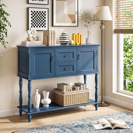 Dreamade Console Table with 2 Drawers & 2 Door Cabinets | Narrow Sofa Stand Behind Couch Table with Open Storage Shelf for Living Room