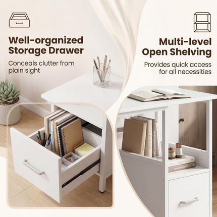 Dreamade White Computer Desk, Writing Desk w/Open Shelf and Storage Drawer