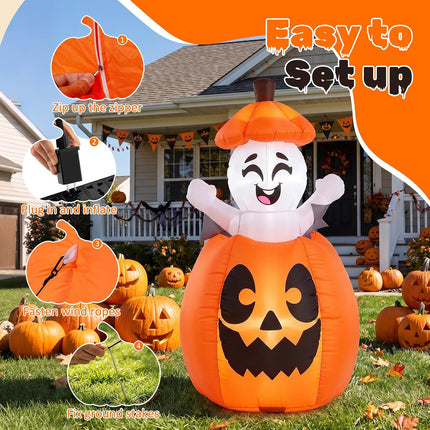 DREAMADE 5FT Animated Halloween Inflatable Rising Cute Ghost in Pumpkin