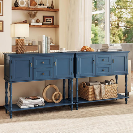 Dreamade Console Table with 2 Drawers & 2 Door Cabinets | Narrow Sofa Stand Behind Couch Table with Open Storage Shelf for Living Room