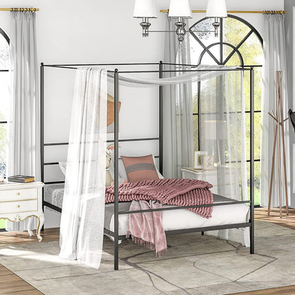 Dreamade Full Size Metal Canopy Bed Frame, Modern Platform Bed Frame with 4 Poster & Headboard