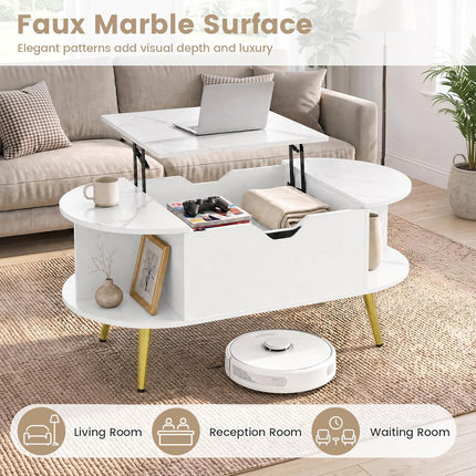 Dreamade Lift Top Coffee Table with Storage, 39.5" Faux Marble Center Table