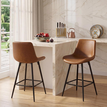 Dreamade 24 Inch Faux Leather Upholstered Bar Stools Set of 2 | Counter Height Barstool with Backs & Footrests