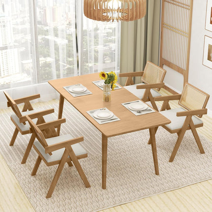 Dreamade Rattan Dining Chairs, Leathaire Kitchen Chairs w/Armrests & Padded Cushion