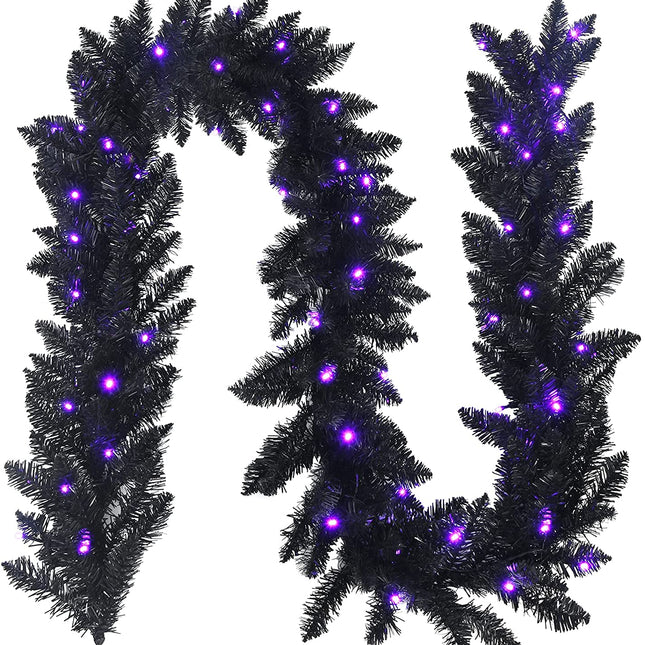 9FT Black Halloween Garland with Lights - DreamadeUS