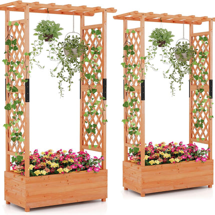 Dreamade Raised Garden Bed with 2-Sided Trellis & Hanging Roof