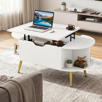 Dreamade Lift Top Coffee Table with Storage, 39.5" Faux Marble Center Table