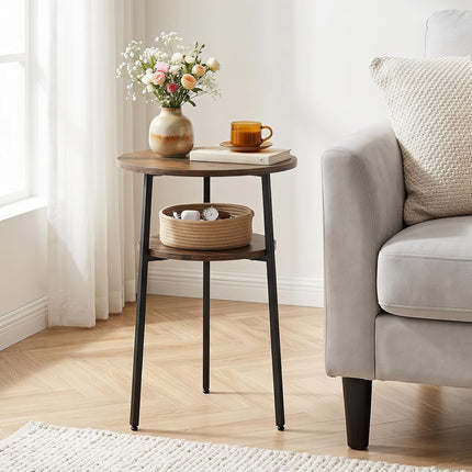 Dreamade Round Side Table, 2-Tier End Table w/Metal Frame | Accent Nightstand Bedside Table w/ Storage Shelf for Small Space Sofa Couch Side