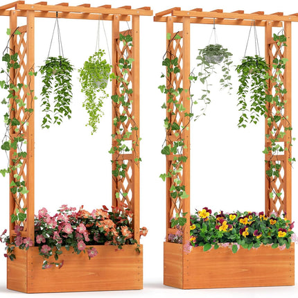 31" x 12.5" x 60" Raised Garden Bed with 2-Sided Trellis & Hanging Roof