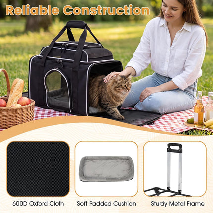 Dreamade Top-Expandable Pet Carrier with Wheels for Small Cat & Dog (Black) | Foldable Rolling Pet Bag with Telescopic Handle