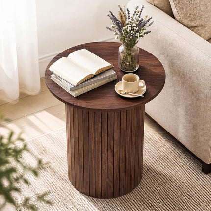 Dreamade Round Side Table, Fluted Mid Century Modern Drum End Table | 22.5‘’ Wooden Pedestal Accent Nightstand for Bedroom