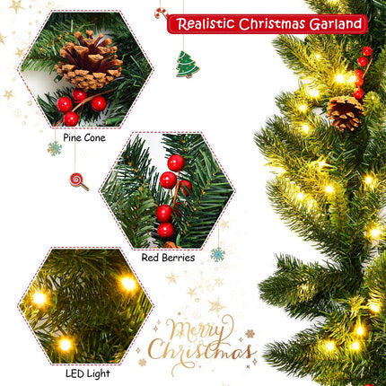 9FT Pre-lit Christmas Garland with 100 LED Lights - DreamadeUS