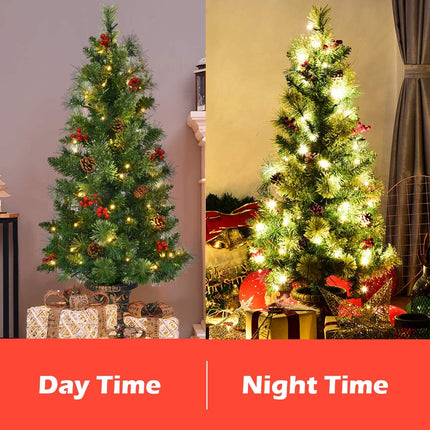 4 FT Christmas Tree Pre-Lit Tabletop Artificial Entrance Tree with 60 Led Lights - DreamadeUS